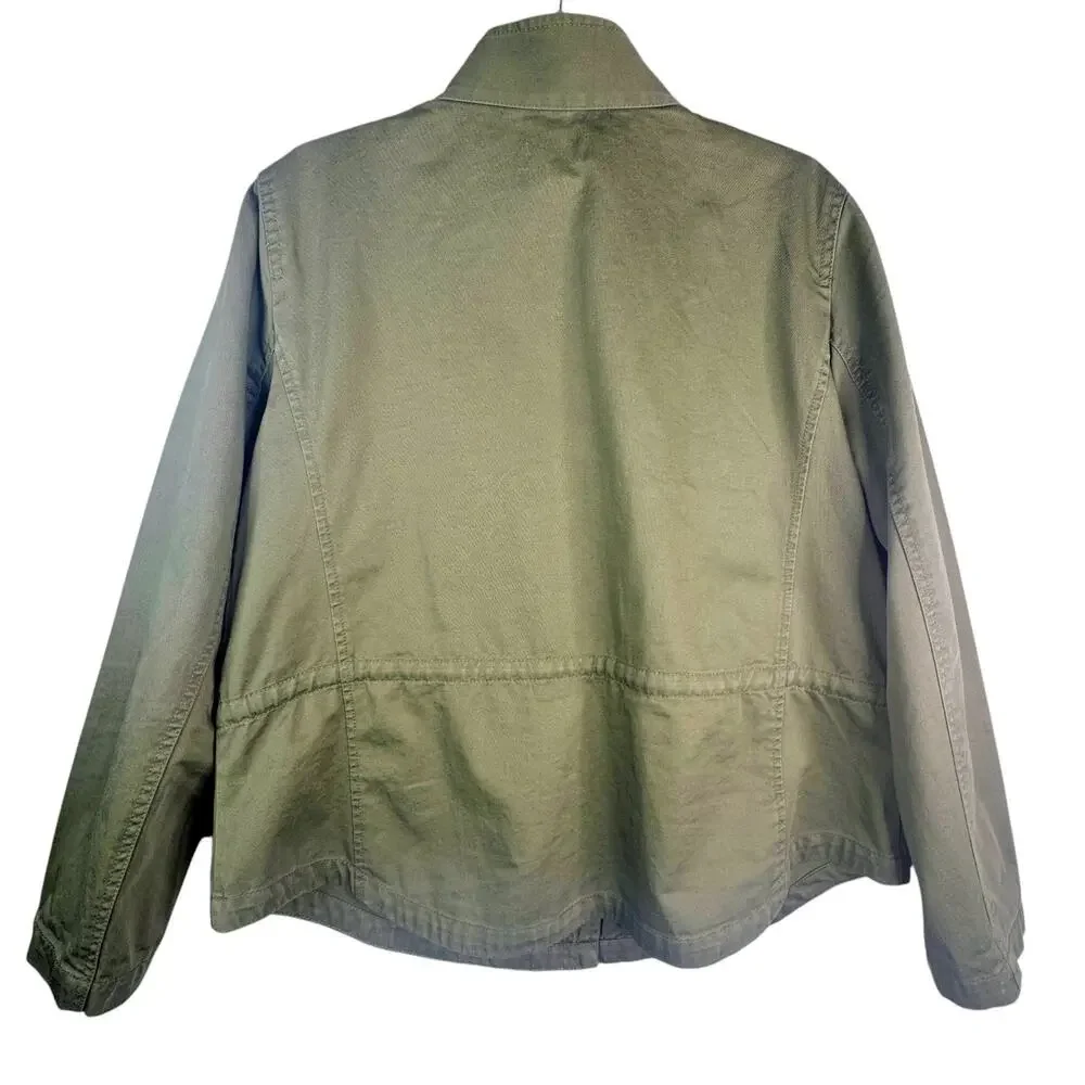 LOFT Utility Field Jacket Drawstring Waist Pockets Olive Green Cotton XL
